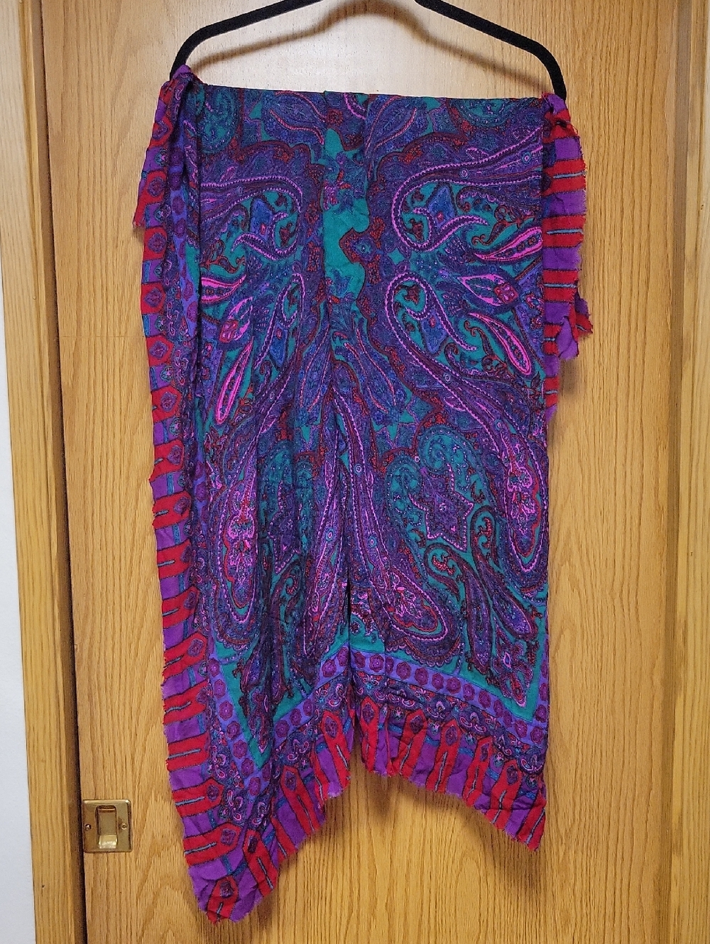 Vibrant Colorful Purple & Teal Paisley Fringe Wrap Scarf • Boho Statement Shawl